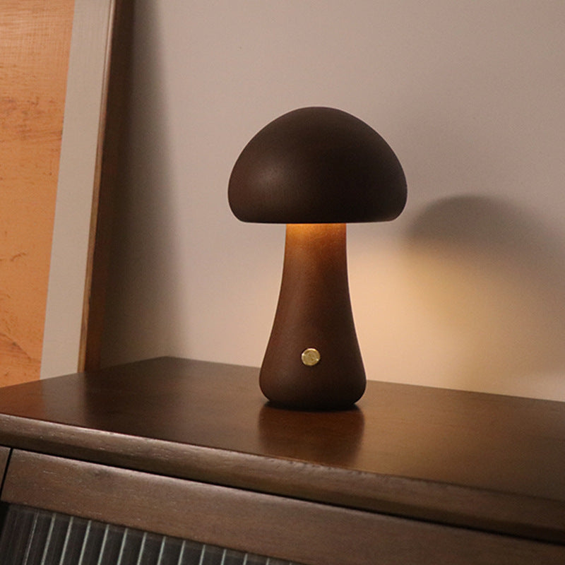 INS Wooden Cute Mushroom LED Night Light - Touch Switch Bedside Table Lamp for Bedroom
