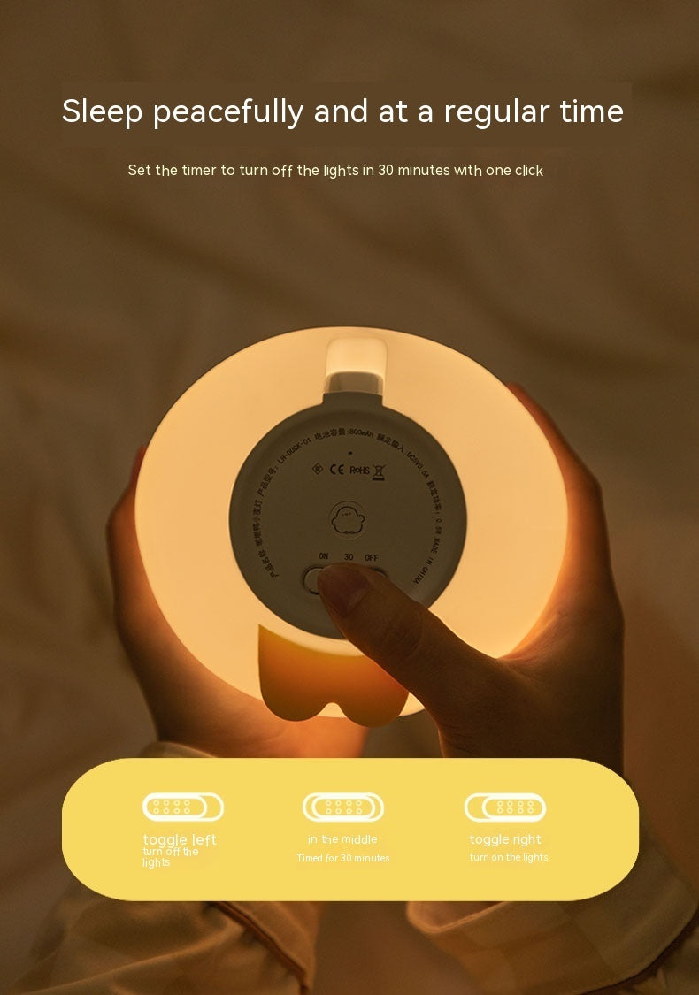 Cute Duck LED Night Lamp - Cartoon Silicone USB Rechargeable Sleeping Light with Touch Sensor Timing