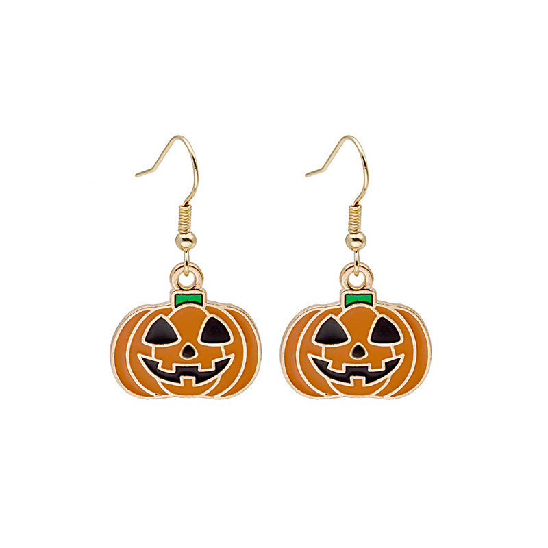 Halloween Pumpkin Earrings - Cute Spooky Oil Drop Alloy Jewelry