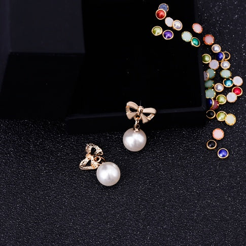 Hypoallergenic Heart-Shaped Zircon Earrings - Women's Bow Pearl Earrings