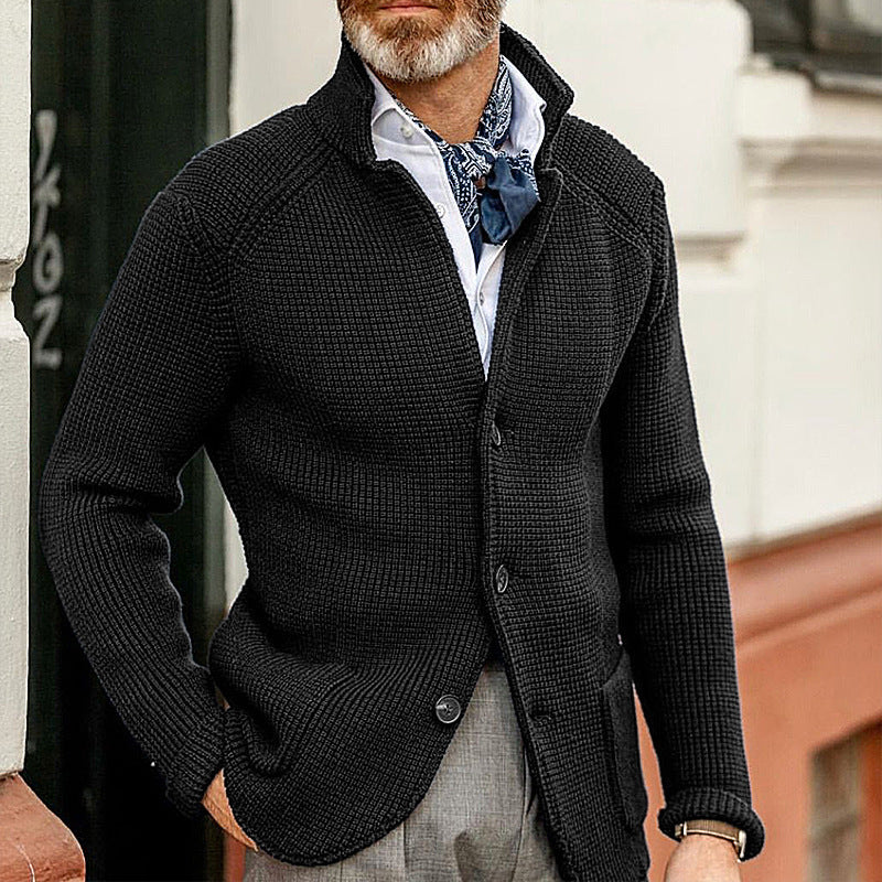 Men's Stand Up Collar Cardigan - Knitted Jacket with Modern Style
