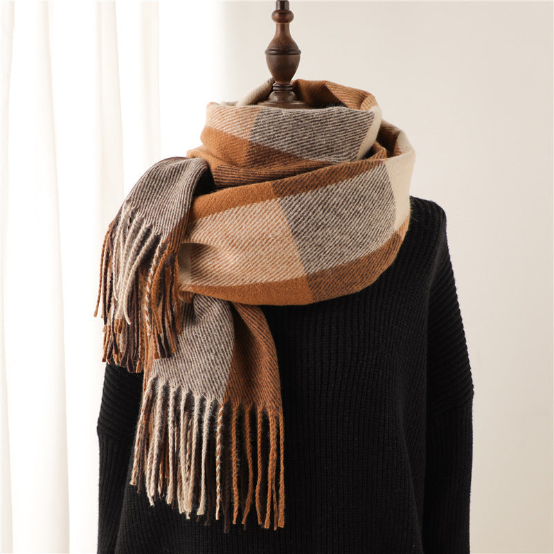 Korean Style Contrast Color Artificial Cashmere Scarf - Women's New Winter Scarf