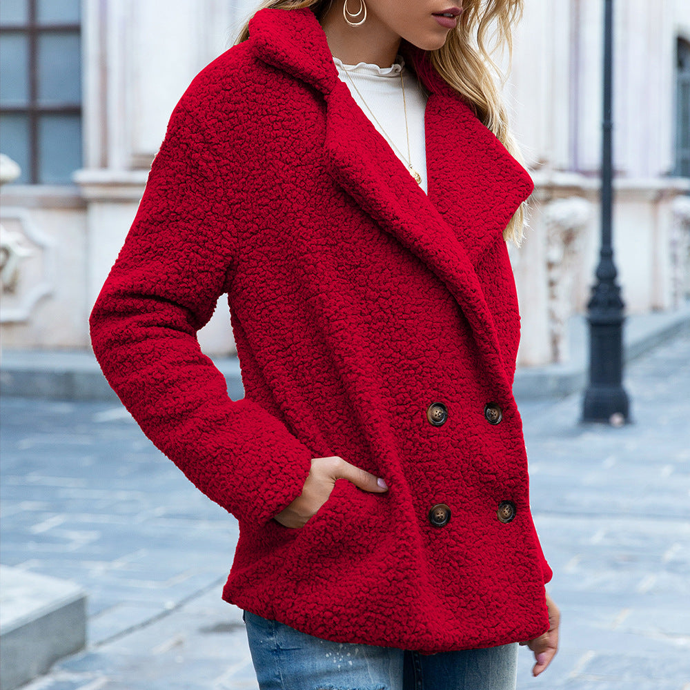 Women's Loose Lapel Fluffy Coat - Winter Button Jacket Cardigan