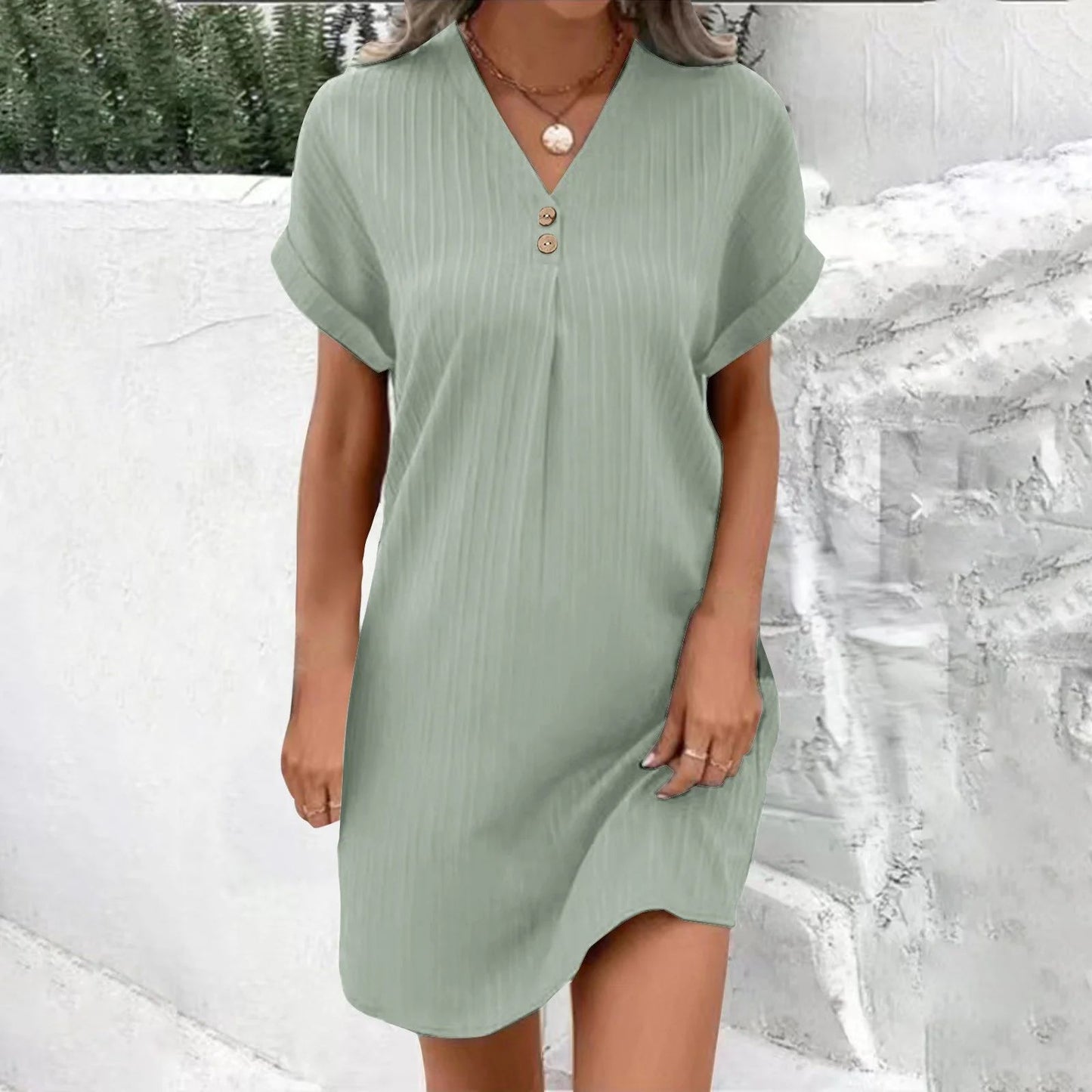 V-neck Solid Color Dress