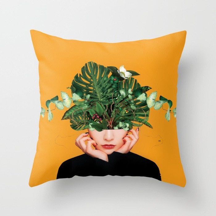 Abstract Print Flower Lady Cushion Cover - Artistic Pillow Cases for Modern Home Decor