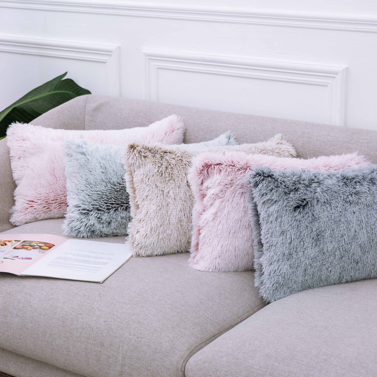 Long hair gradient color pillowcase back cushion plush pillowcase