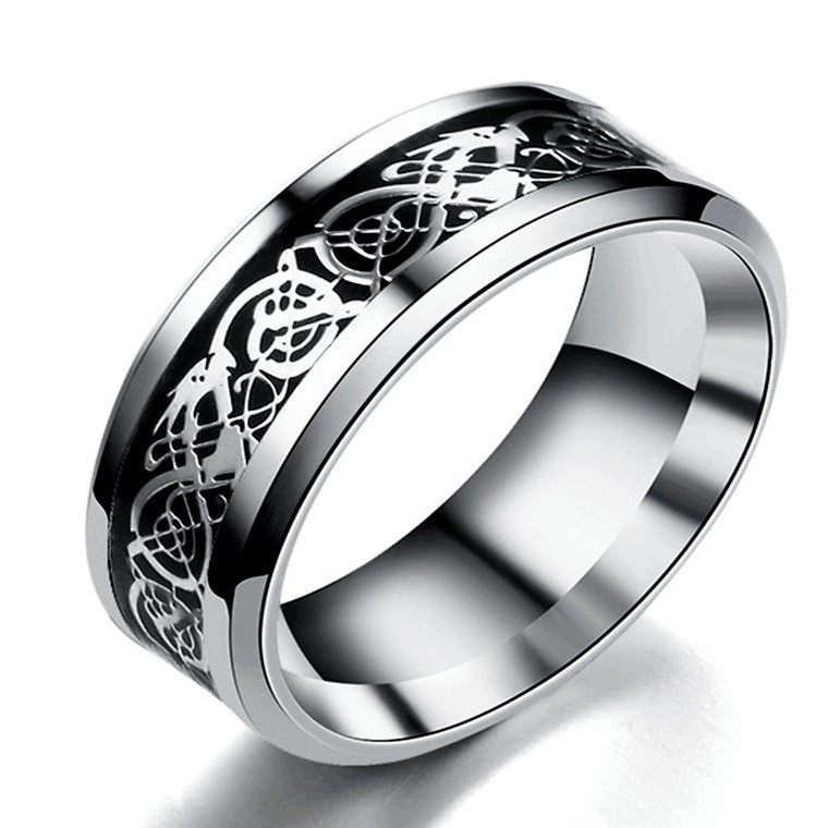 Stainless Steel Dragon Pattern Ring - Bold Statement Ring