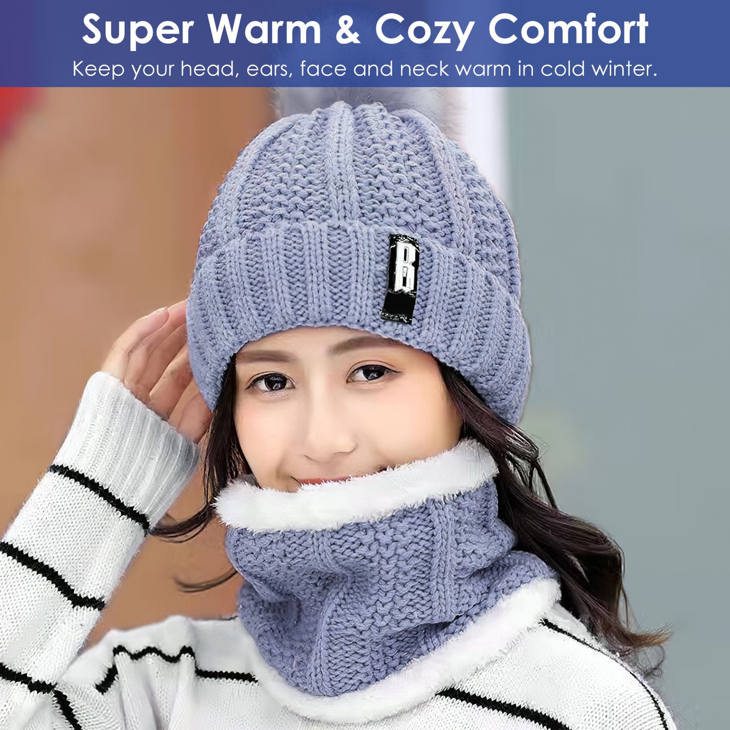Women's Winter Beanie Hat & Scarf Set - Warm Knitting Gift Set for Outdoors