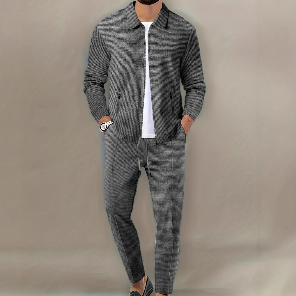 Men's Spring Autumn Zipper Cardigan Suit - Slim Fit Lapel Jacket & Pants Set