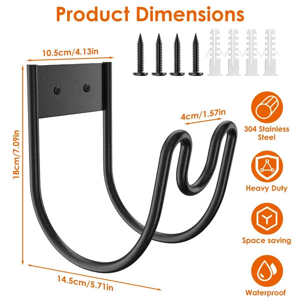 2Pack Heavy Duty Garden Hose Holder Stainless Steel Hose Hook Metal Hose Rack Reel Organizer For Water Hose Extension Cords