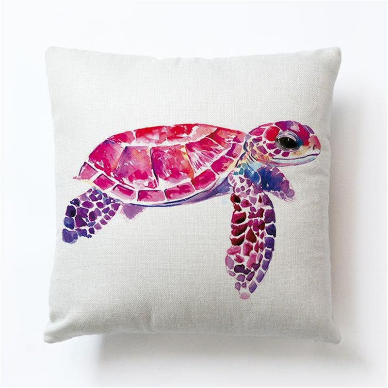 Turtle Print Polyester Cushion Cover - Ocean Theme Decorative Pillow Case for Home