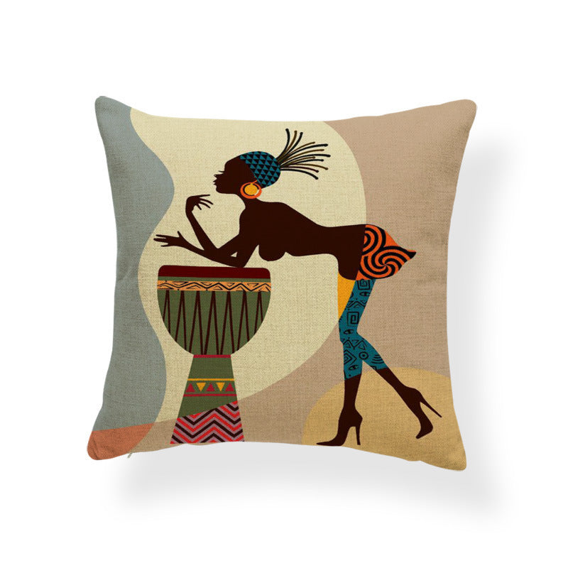 Printed cotton and linen cushion cover