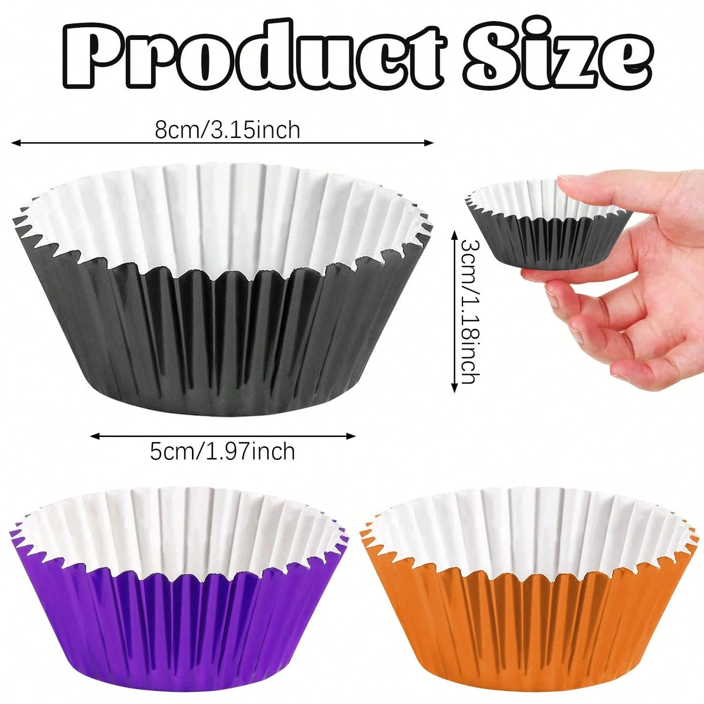 Halloween Foil Cupcake Liners - 300 Pcs Black Purple Orange Metallic
