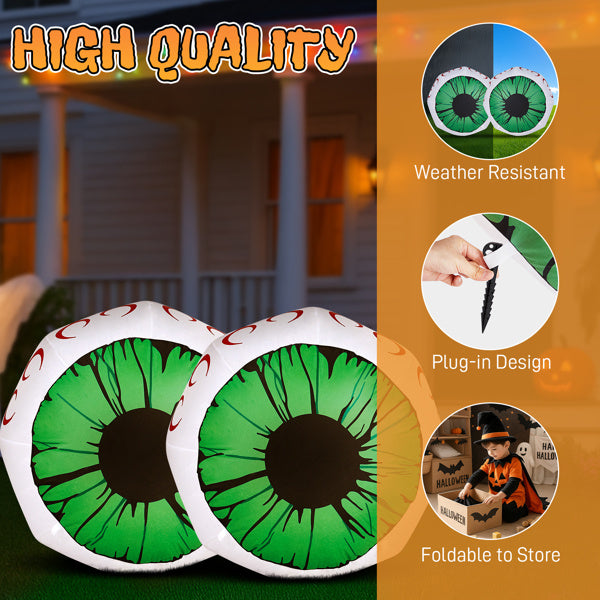 2PCS 3ft Green Eyeball Halloween Inflatables - 2 White LED Lights