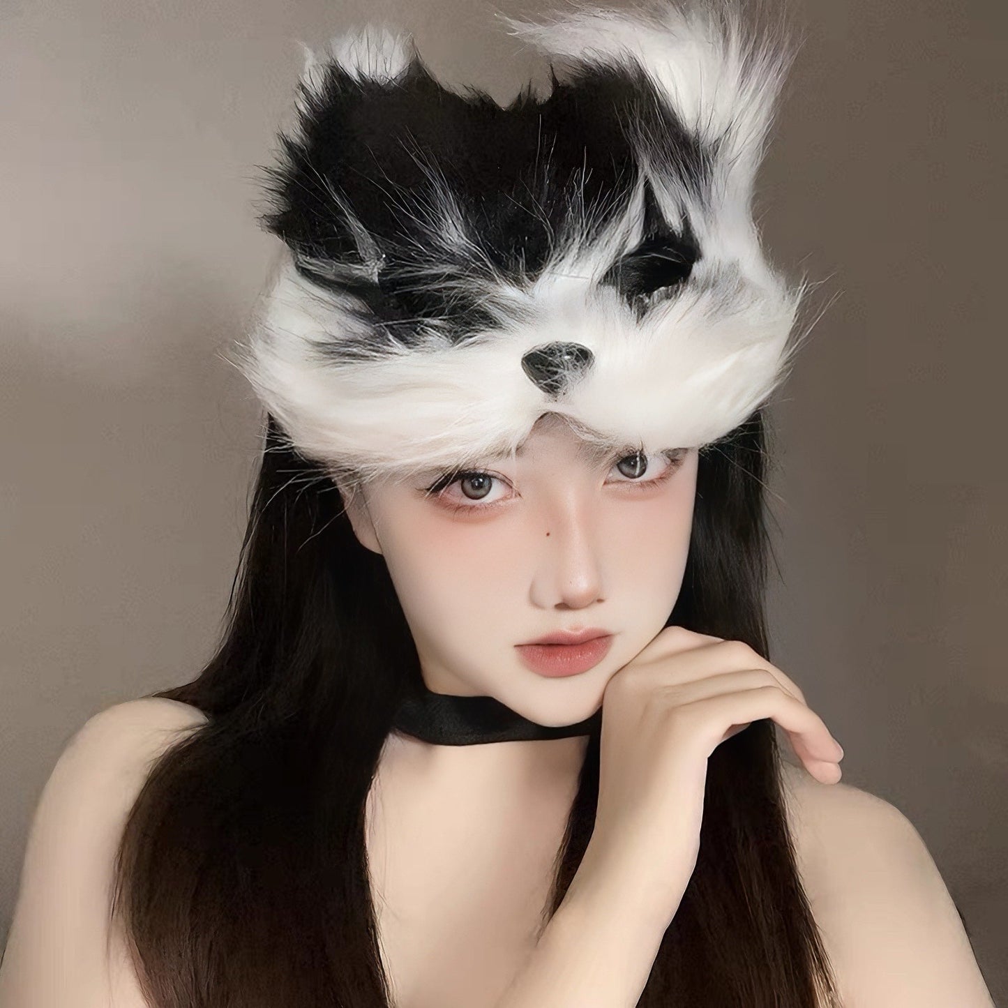 Halloween Half Face Mask - Werewolf White Design