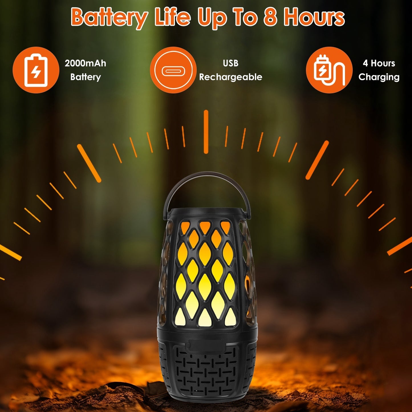 1Pc 4 In 1 Wireless 5.3 Outdoor Speaker IPX5 Waterproof Patio Speaker LED Flame Speaker With 3 Flame Light Modes Hook Stake Wall Mount Holder Sync Up To 1,00 Speakers