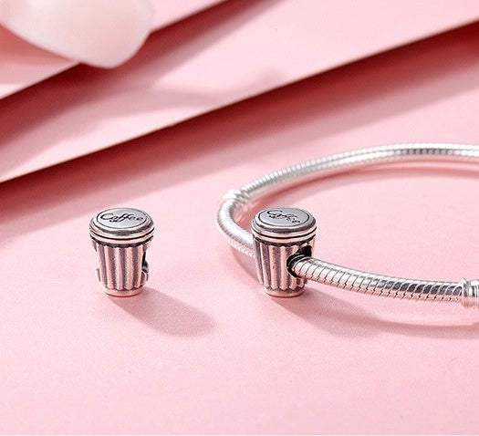 Sterling Silver Coffee Cup Charm Bead - S925 Pure Silver