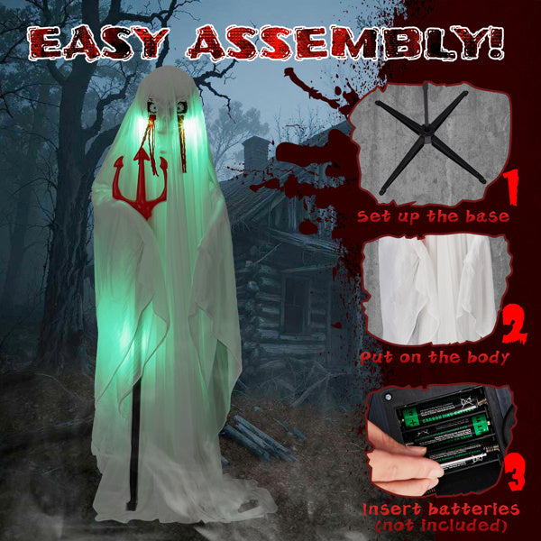 4.3ft Animatronic Ghost with Trident - Sound-Activated Halloween Decoration