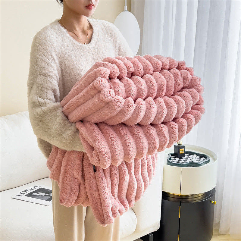 Luxurious Rabbit Fur Fluffy Blanket - Multi-Functional Nap Mat | Pink Plush 70x100cm