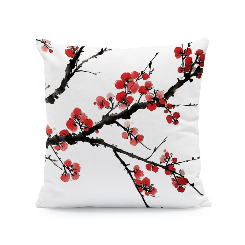 Ink-painting Plum Blossom Yellow Flower Sofa Cushion Cover Without Pillow Core