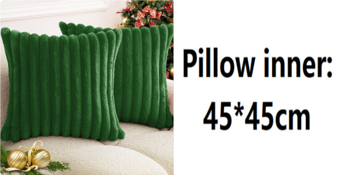 Rabbit Fur Solid Color Vertical Bar Plush Square Cushion Cover