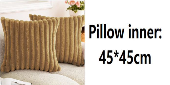 Rabbit Fur Solid Color Vertical Bar Plush Square Cushion Cover