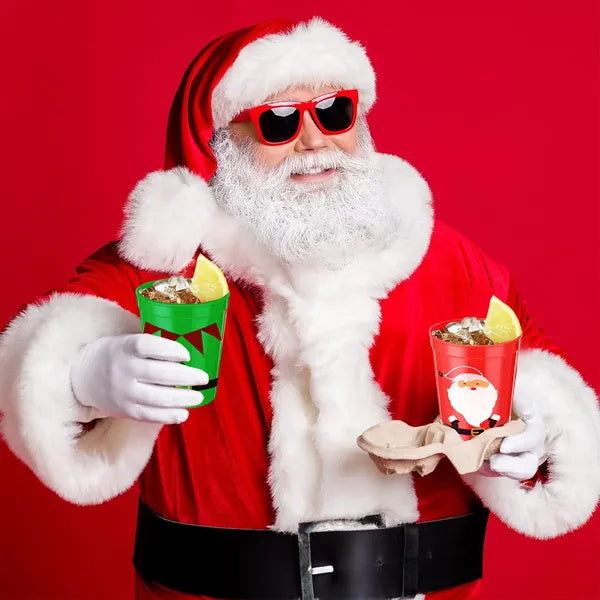 12 Pcs Christmas Drink Cups 4 Styles Patterns Santa Claus Snowman Elk Coffee Cup For Christmas New Year Holiday Party Favors Coffee Wine Cold Drinks Supplies