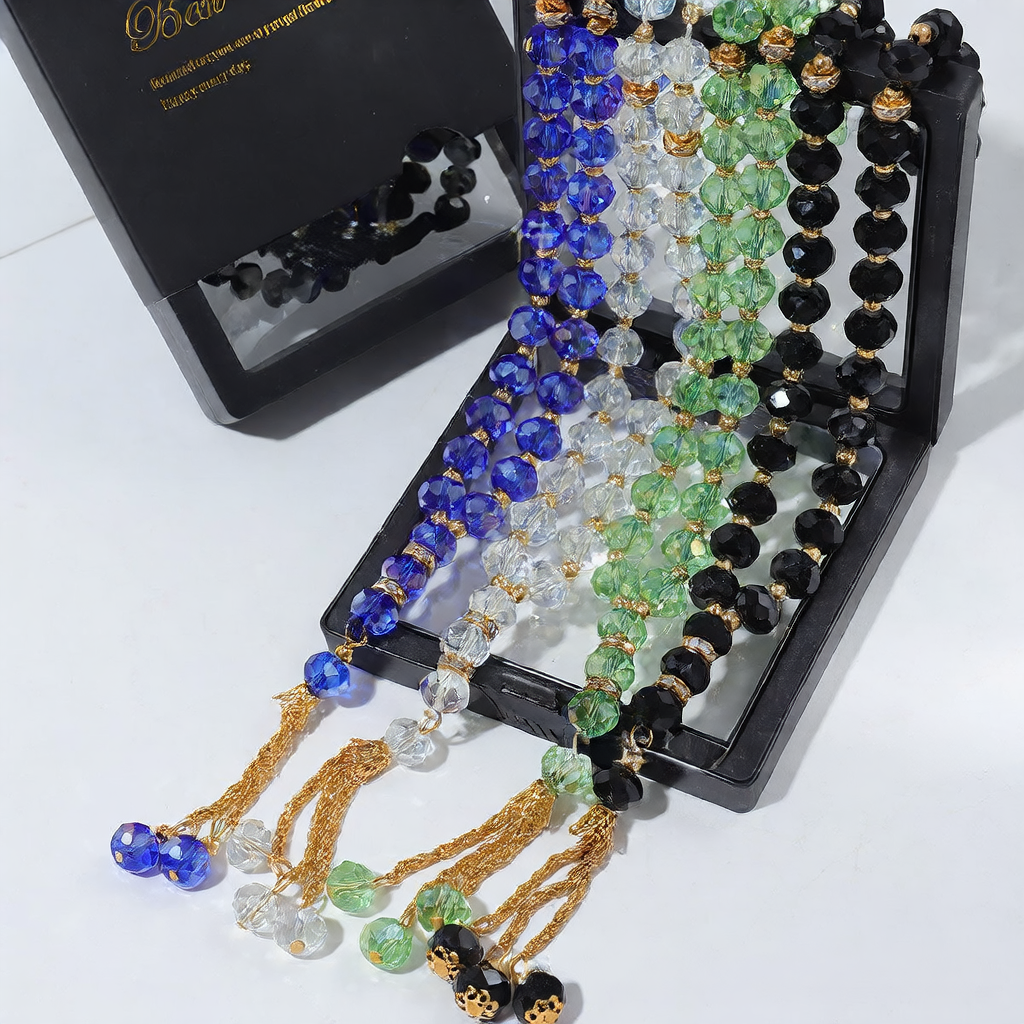 33 Crystal Beaded Prayer Beads - Sapphire Blue Meditation Set