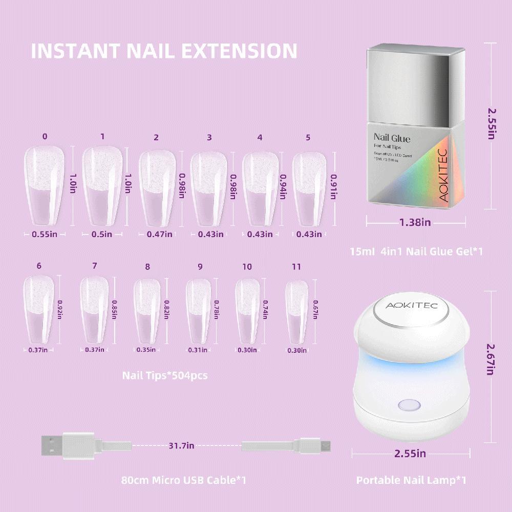 504-piece Full-coverage Nail Patch Set With 4-in-1 Nail Glue And Gel For Nail Extension Salons