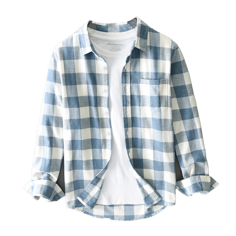 Men's Long Sleeve Plaid Cotton Shirt - Classic Button-Down with Traditional Pattern