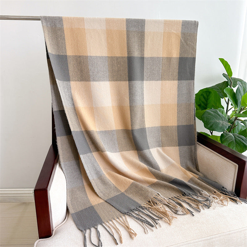Korean Style Contrast Color Artificial Cashmere Scarf - Women's New Winter Scarf