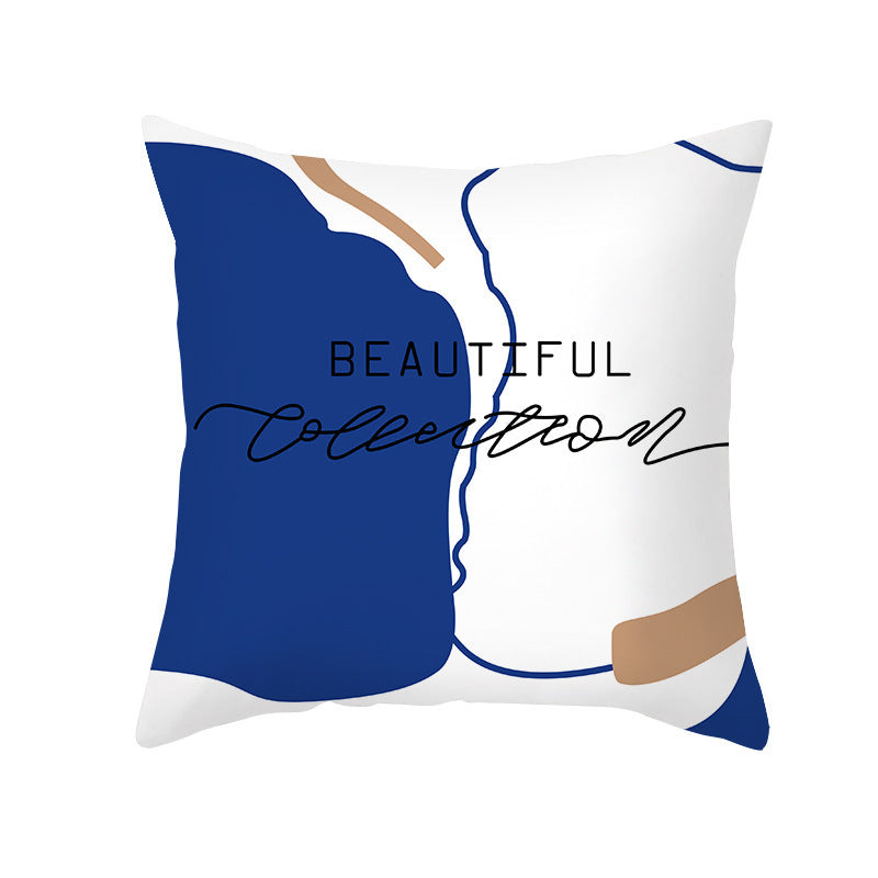 Ins Blue Abstract Super Soft Printing Pillowcase - Retro Art Sofa Cushion for Modern Home