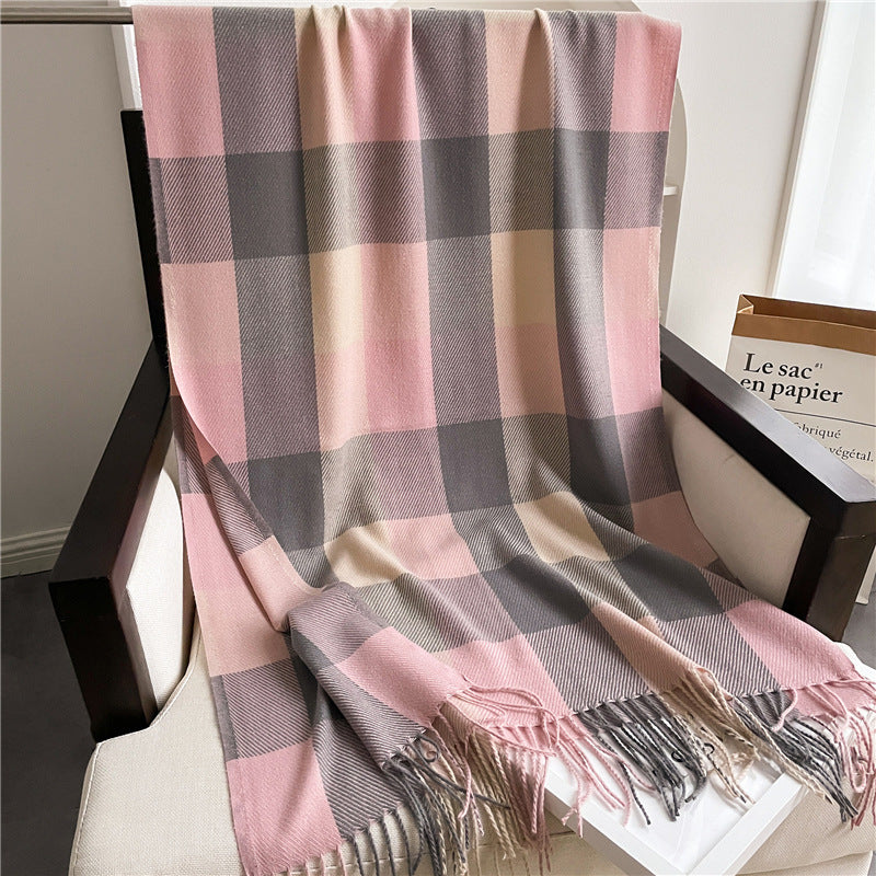 Korean Style Contrast Color Artificial Cashmere Scarf - Women's New Winter Scarf