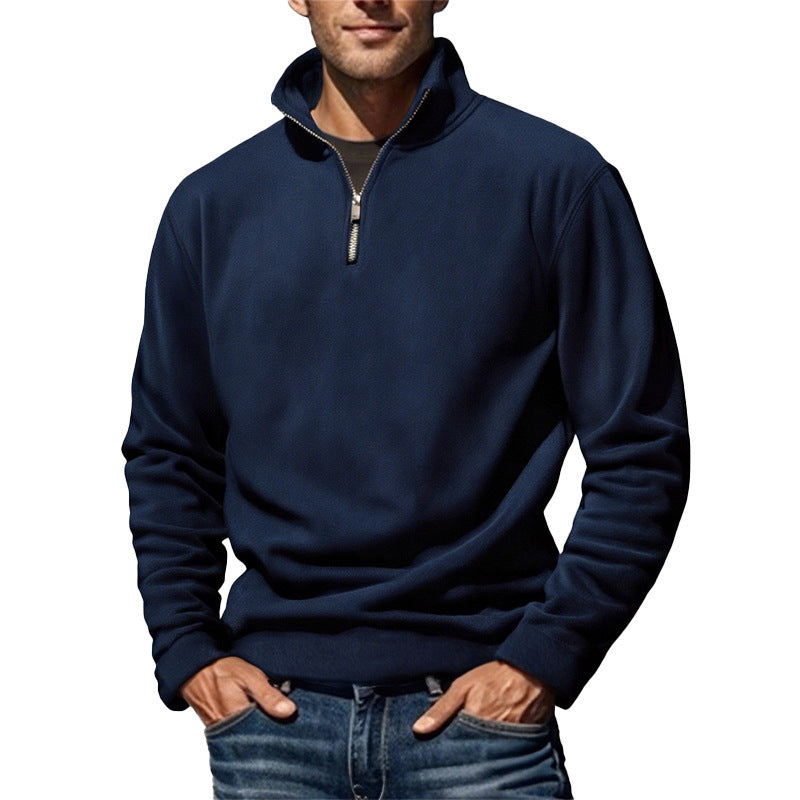 Men's Polar Fleece Stand Collar Pullover Sweater - Pure Color Casual Top