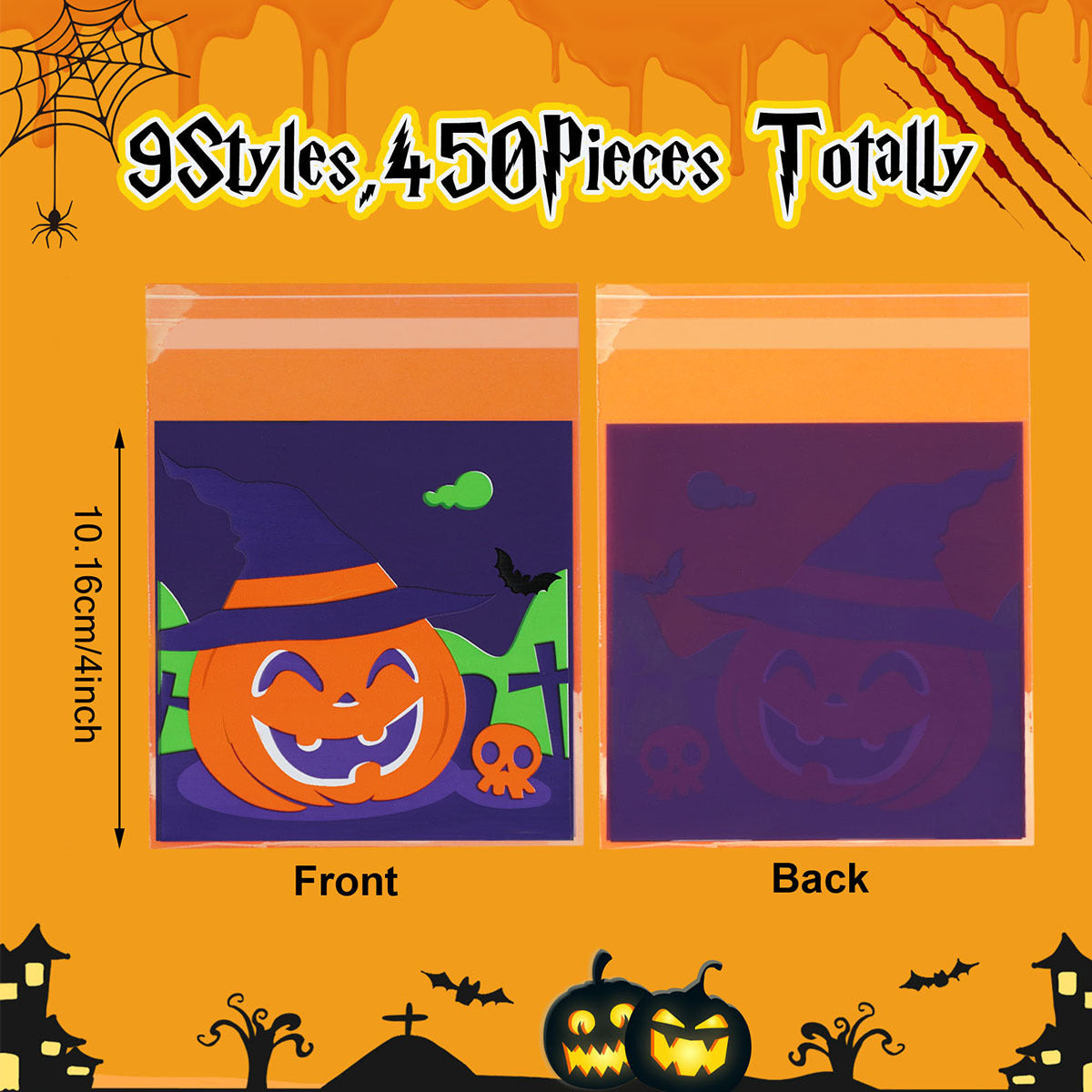 Halloween Cellophane Treat Bags - 450 Pcs Self-Sealing Candy Bags