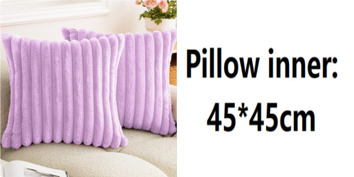 Rabbit Fur Solid Color Vertical Bar Plush Square Cushion Cover