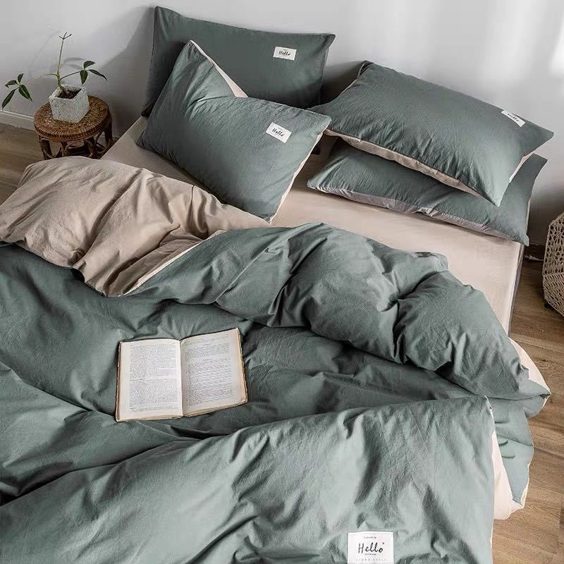 Nordic Style Washed Cotton Bedding Set - 3-Piece Student Dorm Collection | Royal Blue