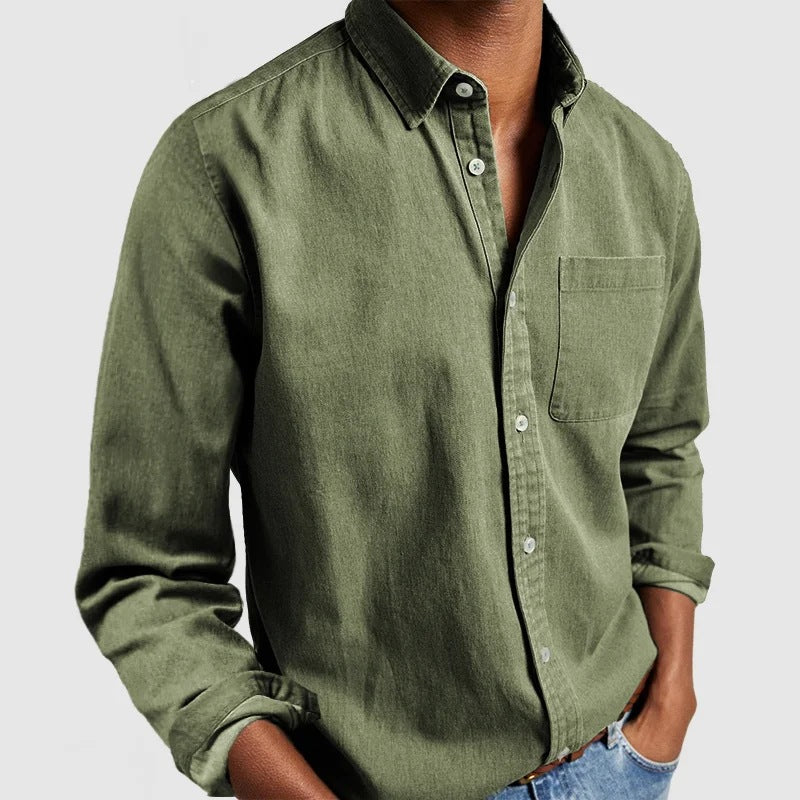 Classic Men's Long-Sleeve Dress Shirt - Professional Lapel Collar Button-Down