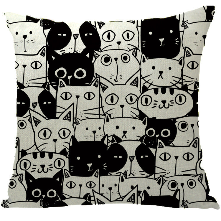 Home Halloween Linen Pillowcase Cat Cushion Cover - Spooky Seasonal Decoration