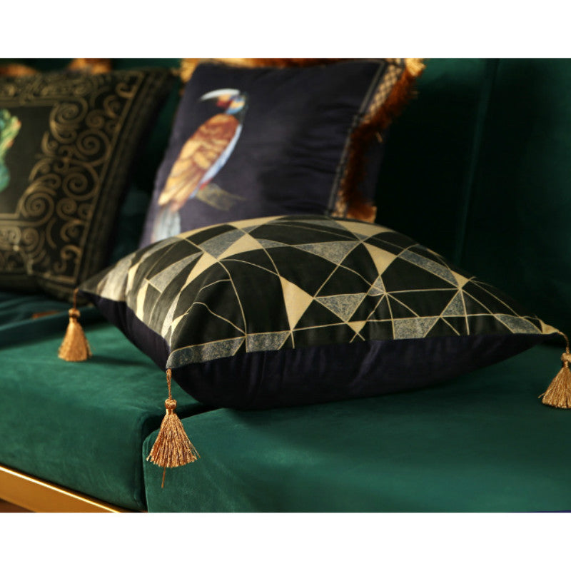 Rainforest Geometric Print Velvet Cushion Cover