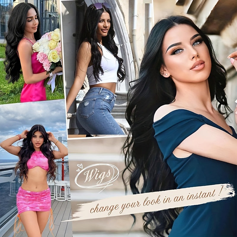 26 Inch Women's Black Long Wave Non-toxic Wig, Small Lace Heat-resistant Synthetic Wig, Natural Wig Suitable For The Whole Scene