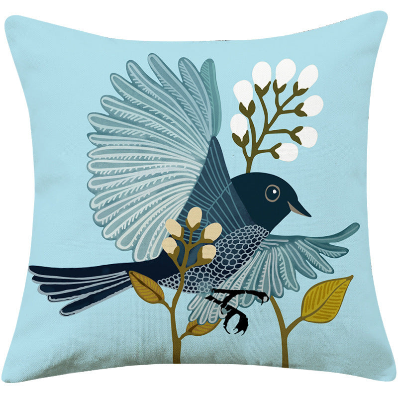 Country Pastoral Flower And Bird Cushion Cotton And Linen Pillowcase