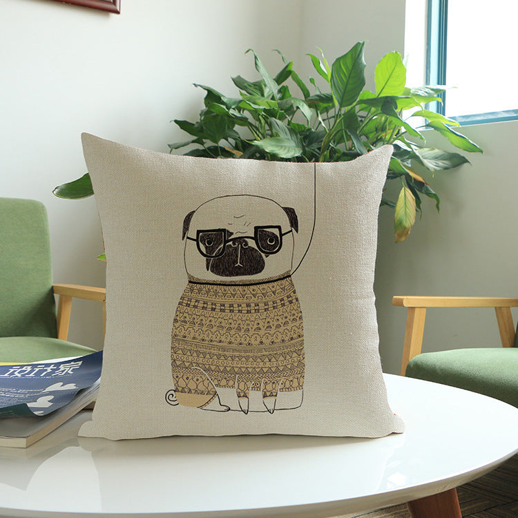 Printed cotton and linen cushion cover