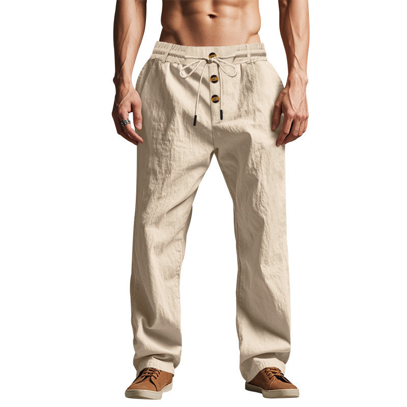 Men's Beach Trendy Button Loose Breathable Sports Linen Trousers - Skin-Friendly Summer Pants