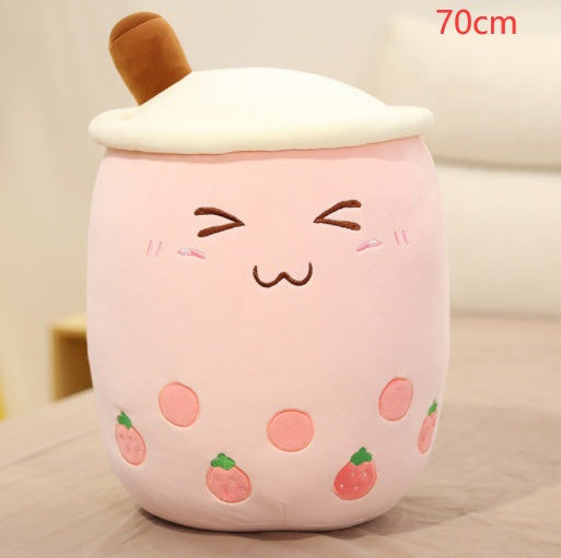 Boba Tea Plush Toy - Cute Strawberry Milk Tea Stuffed Animal Pillow Cushion for Kids