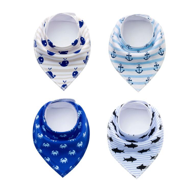 Baby Bandana Bibs 4-Pack - Cotton Triangle Drool Bibs with Arrow & Wave Prints