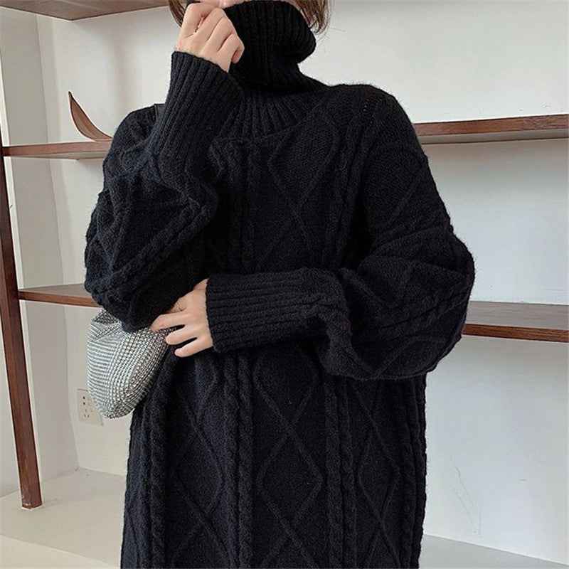 High-neck Design Cable Knit Sweater Women Autumn
