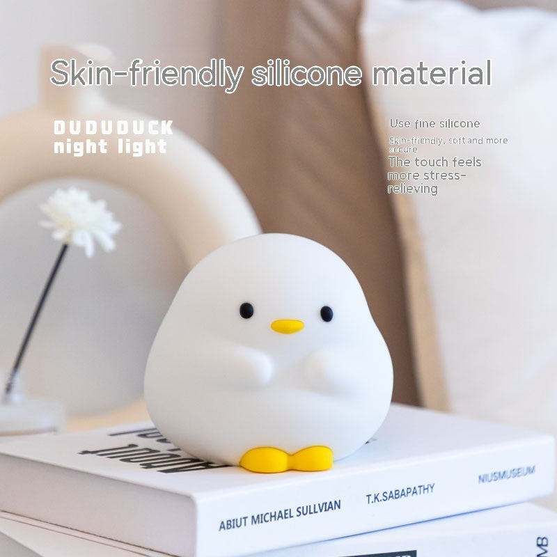 Cute Duck LED Night Lamp - Cartoon Silicone USB Rechargeable Sleeping Light with Touch Sensor Timing