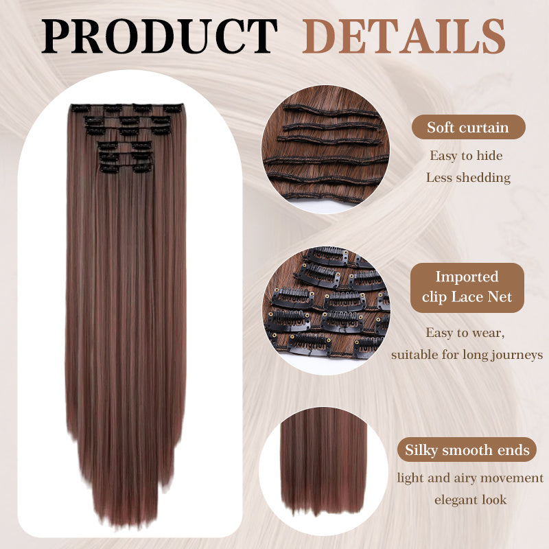Holdbalance Straight Clip In Hair Extensions 24inch Hair Extensions For Women 6PCS Long Soft Synthetic Natural Hairpieces