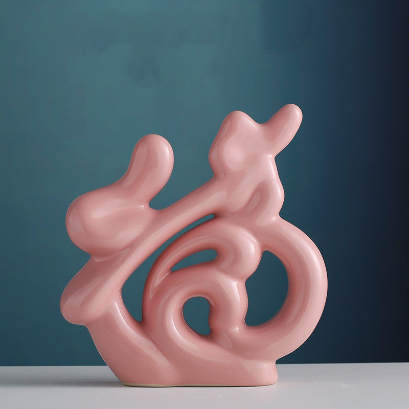 Premium Ceramic Home Decoration Ornaments - Modern Apple Pink Design